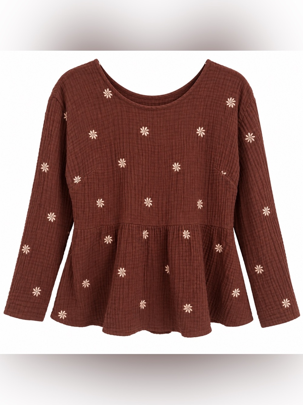 Madewell Embroidered Gauze Babydoll Top S Brown Boho Cottagecore Floral